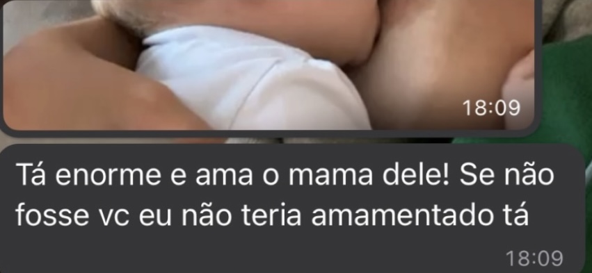 Depoimento de mãe agradecendo à Giulia por conseguir amamentar