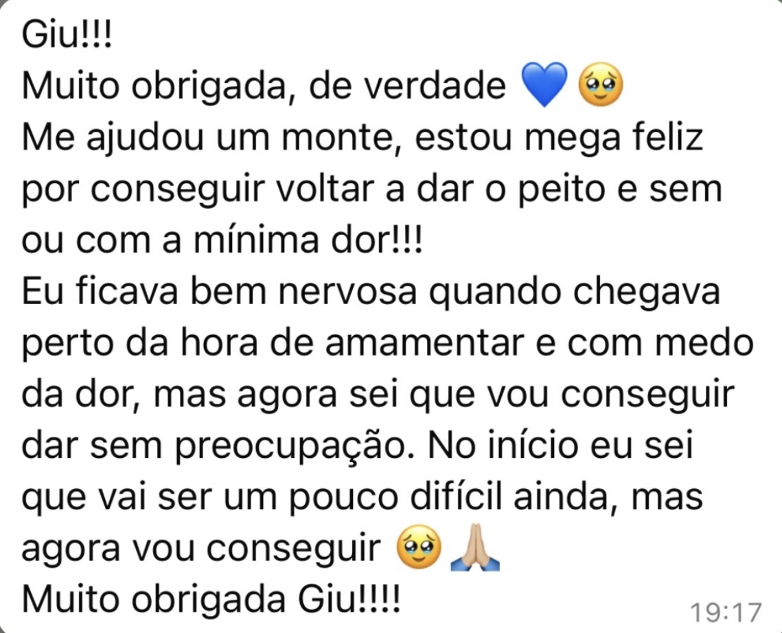 Depoimento de mãe que voltou a amamentar com pouca ou nenhuma dor
